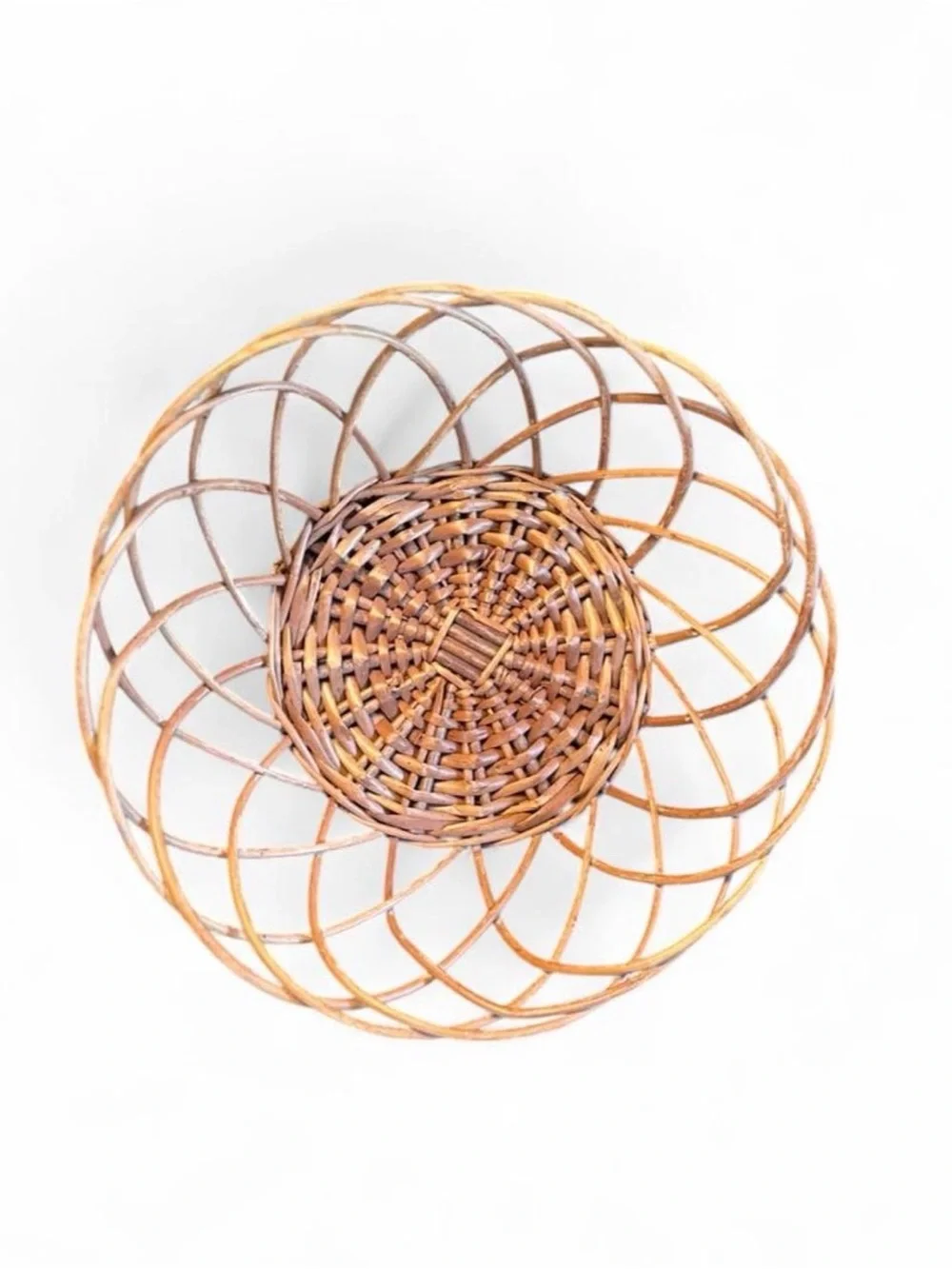 Vintage Open Weave Wicker Basket Bowl Round Rattan Boho Wall Decor Centerpiece
